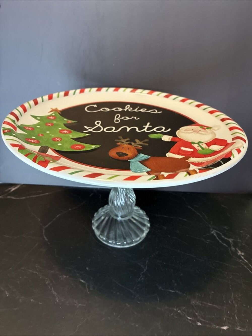 Christmas Cookies For Santa Cookie Stand Pedestal Plate Santa Reindeer